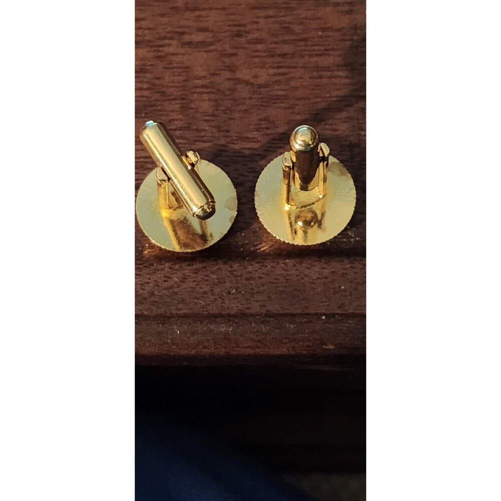 Vintage Pioneer Gold-Tone Cufflinks w/ Black Cabochon Mid-Century Mens - Picture 4 of 4